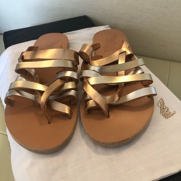 Ancient Greek Sandals Leather Slide Sandal Size 39 in Silver, Rose & Gold -  New - Picture 2 of 9